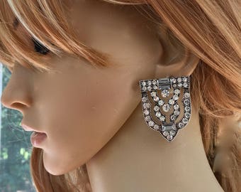 Great Gatsby Earrings, Flapper 1920s Earrings, Art Deco Earrings, Bridal Wedding Earrings, Clip On Earrings, Bridal Pierced Earrings