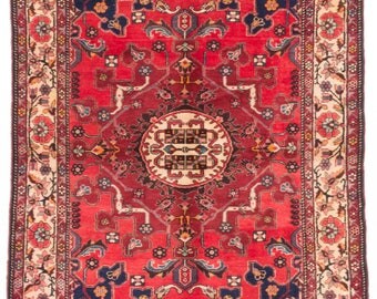 Vintage Persian Rug, Hand-knotted Tafresh Red Wool Rug, Vintage red wool persian rug , rectangular rug 4'4" x 6'6"