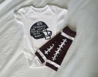 On Sundays we watch football with Daddy helmet design infant bodysuit and leg warmer set