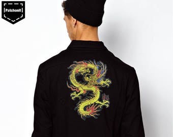 Dragon Iron on Patch Dragon Embroidered Patch Dragon Patch Large Back Patch Cool Iron on Patch Denim Jacket Punk Back Patch Metal
