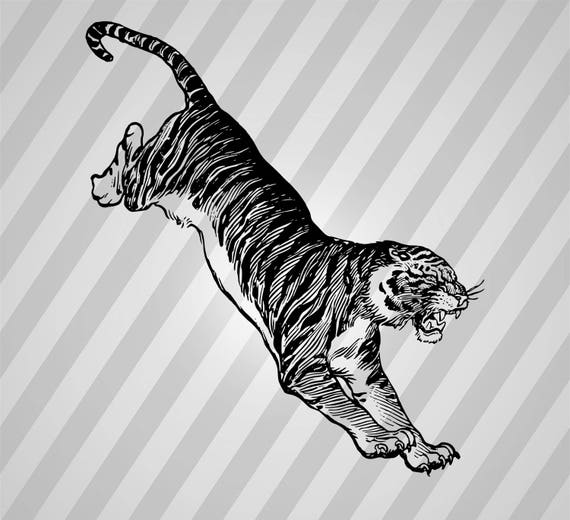 Jumping Tiger Svg Dxf Eps Silhouette Rld RDWorks Pdf Png AI