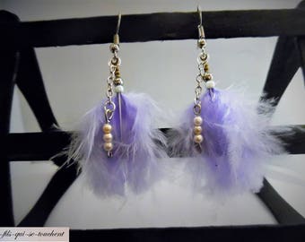 Earrings feathers and beads
