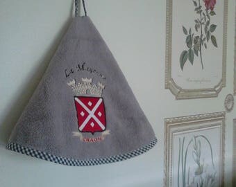 Terry MAYENNE: round towel fabric edged with a bias and embroidered design