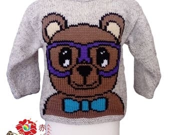Sweater "bear with glasses" boy child