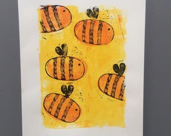 Bumble Bees Acrylic Linocut Print