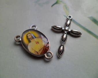 Cross Connector Jesus Sacred Heart rosary and Dizainiers