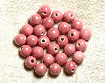 10pc - porcelain ceramic pink peach coral beads 10mm 4558550006684 balls