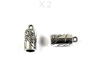 Tips for cord 6 mm, antique silver X 2 pieces