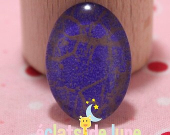 Oval glass cabochon blue pattern motif gold 25 / 18mm