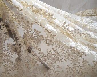 E 3D Floral Lace Embroidery Bridal Applique Beaded Pearl Tulle Wedding Vintage