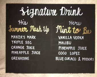 Wedding Signature Drink Blackboard Sign - Chalkbaord - Rustic