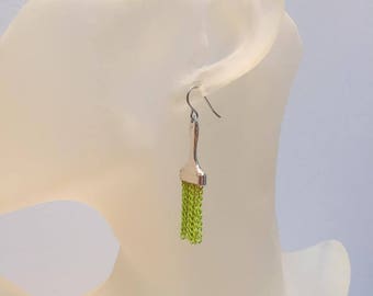 Neon yellow chain brush charm earrings