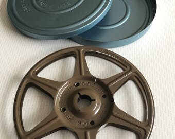 Vintage Super 8 8mm Avon Photography movie film reel and case, metal, industrial, vintage, blue canister