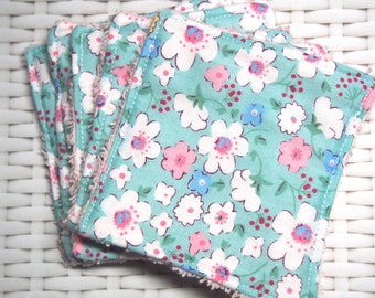 Square "Flowers" cotton and soft pink Terry cloth