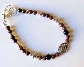 Red Obsidian beads and silver beads bracelet