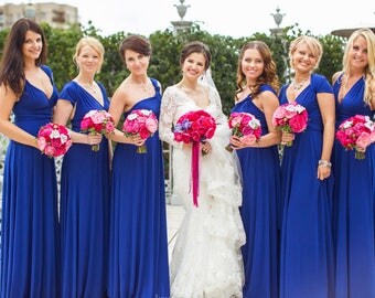 FREE SHIPPING Promotion! Blue LONG Maxi Infinity Dress Gown Convertible Multiway Wrap Dress Bridesmaid Dress Evening Dress