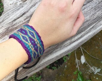 Jewel Tone Pattern Bracelet, Tablet Weaving, Card Weaving, Elastic or Ties