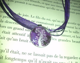 Organza necklace and her purple and white tree of life Locket