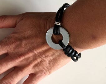 Bracelet leather and steel free shipping in France