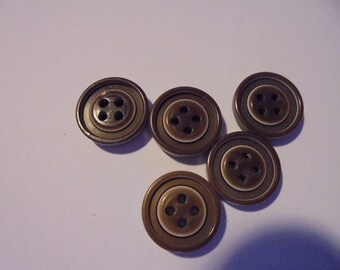 1 1/8 Big Brown Buttons Plastic Tonal 4 Hole Set of 24