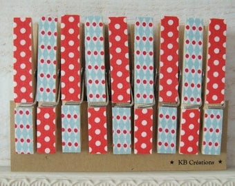 9 clips linens decorated (No. 60) Red & turquoise