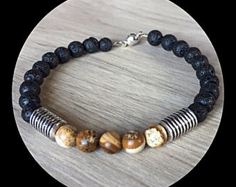Mens lava rock beads bracelet and Jasper beads.