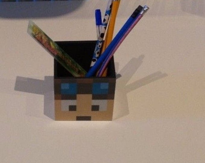 Minecraft inspired Dan tdm wooden pencil /pen pot desk tidy