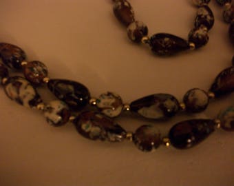 Necklace beads, marbleized brown white gold