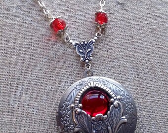 The Red jewel steampunk pendant necklace