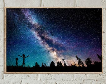 Rick And Morty Poster,Rick And Morty In Space Poster,Rick And Morty In Space Wall Art,Rick And Morty In Space Print
