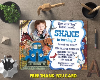 Little Blue Truck Invitations, Little Blue Truck Birthday Invitation, Little Blue Truck Party Printables, FREE 4x6 Thank You Card
