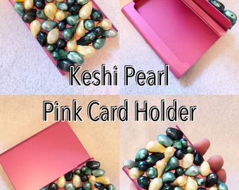 Keshi Pearl Pink Encrusted Card Holder