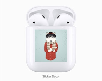 AirPods Case Stickers Hipster Doggy, Fashion Dog, Husky, Camo, Wraps, Skin, Cover, Decal