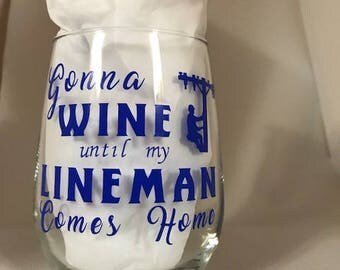 Stemless Wineglass - Linemans Wife Wine glass - Linemans sweetie Wine Glass - Decorated wine glass - Lineman Gift - Linemans Girlfriend Wine