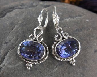Mystic blue quartz gemstone sterling silver earrings