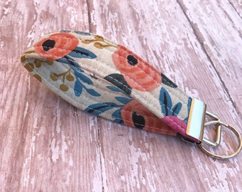 Floral Key Fob/ Key Holder/ Gift For Her/ Key Fob Wristlet/ Floral Keychain/ Rifle Paper Co /Fabric Keychain /Wrist Lanyard /Gift Under 10