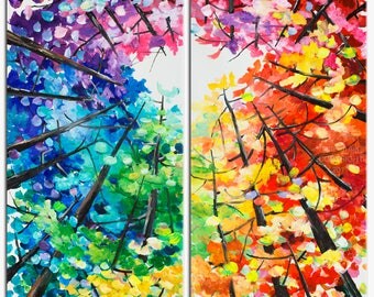 Original Landscape painting Forest skyline Art multi colors on gallery wrap canvas Ready to hang by tim Lam 48x48