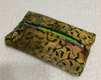 Green Batik autumn scroll Kleenex tissue holder case