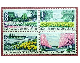TWENTY 6c Beautification of America stamps .. Vintage Unused US postage stamps .. Tulips | California Poppy | Daffodils | Crab Apples