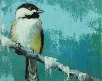 Bird painting 287 Chickadee 12x12 inch portrait original oil painting by Roz