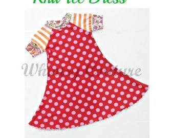 SALE Girls Dress Pattern -- Knit Tee Dress -- short and long sleeves with ruffle option 2t - 10 girls PDF Instant