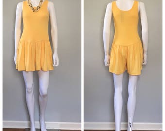 Vintage Yellow romper Cotton one piece pull on jumpsuit