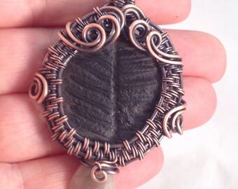 Fern Frond Fossil with Peach Moonstone necklace