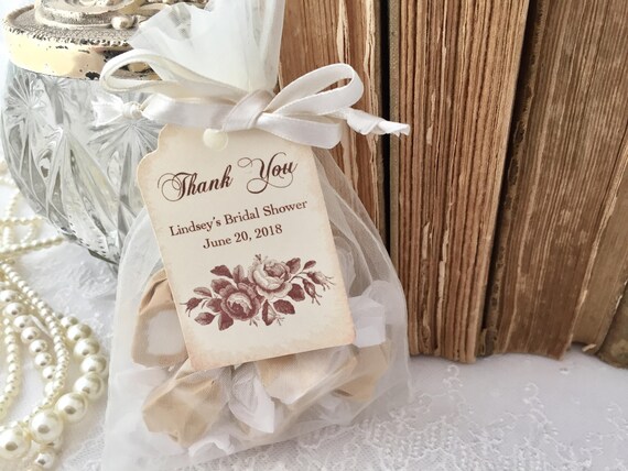 Rose Favor Bags Organza Bags and Rose Tags Set of 10