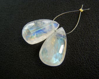 Rainbow Moonstone Faceted Drops - Pair - 10.5x17mm