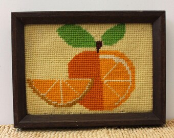 Citrus. Vintage 1970s fruit needlepoint picture.