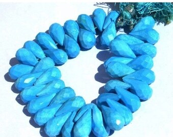 50% Off Sale Set of 10 - Sleeping Beauty Genuine Turquoise Micro Faceted Tear Drop Briolettes Size 13x7 - 14x7mm Very Very Gorgeous