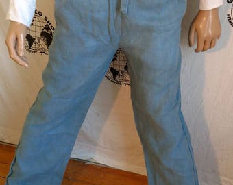 Men Hemp yoga pants Herman's Hemp Med X 32 drawstring blue USA hand dyed