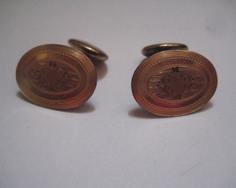 Antique Victorian Style Cufflinks with Gold Plated Metal with Etched Design HAYWARD