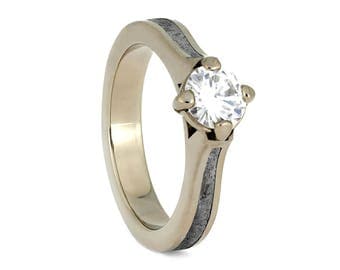 white gold solitaire meteorite engagement ring with moissanite simple wedding ring - Meteorite Wedding Ring white gold solitaire meteorite engagement ring with moissanite simple wedding ring - Meteorite Wedding Ring